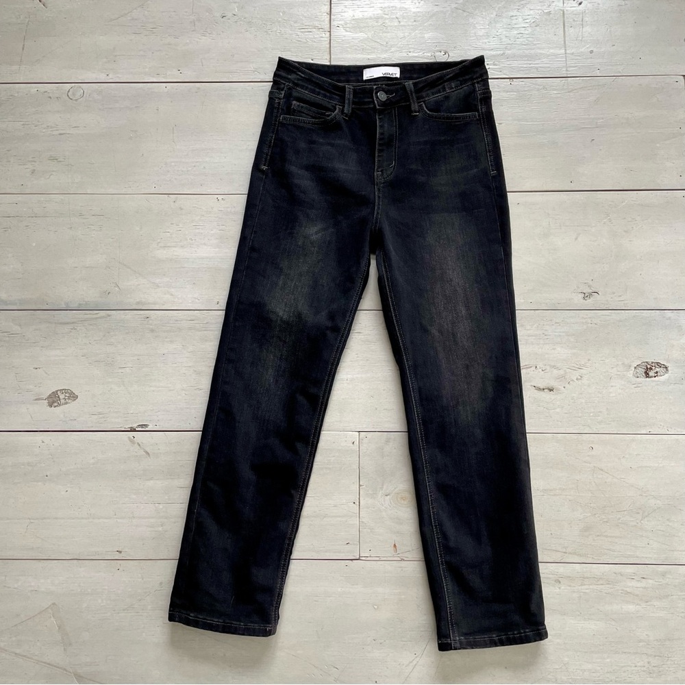 Vervet Black Denim Women's Straight Leg High Rise Jeans Size 27 Comfort Stretch